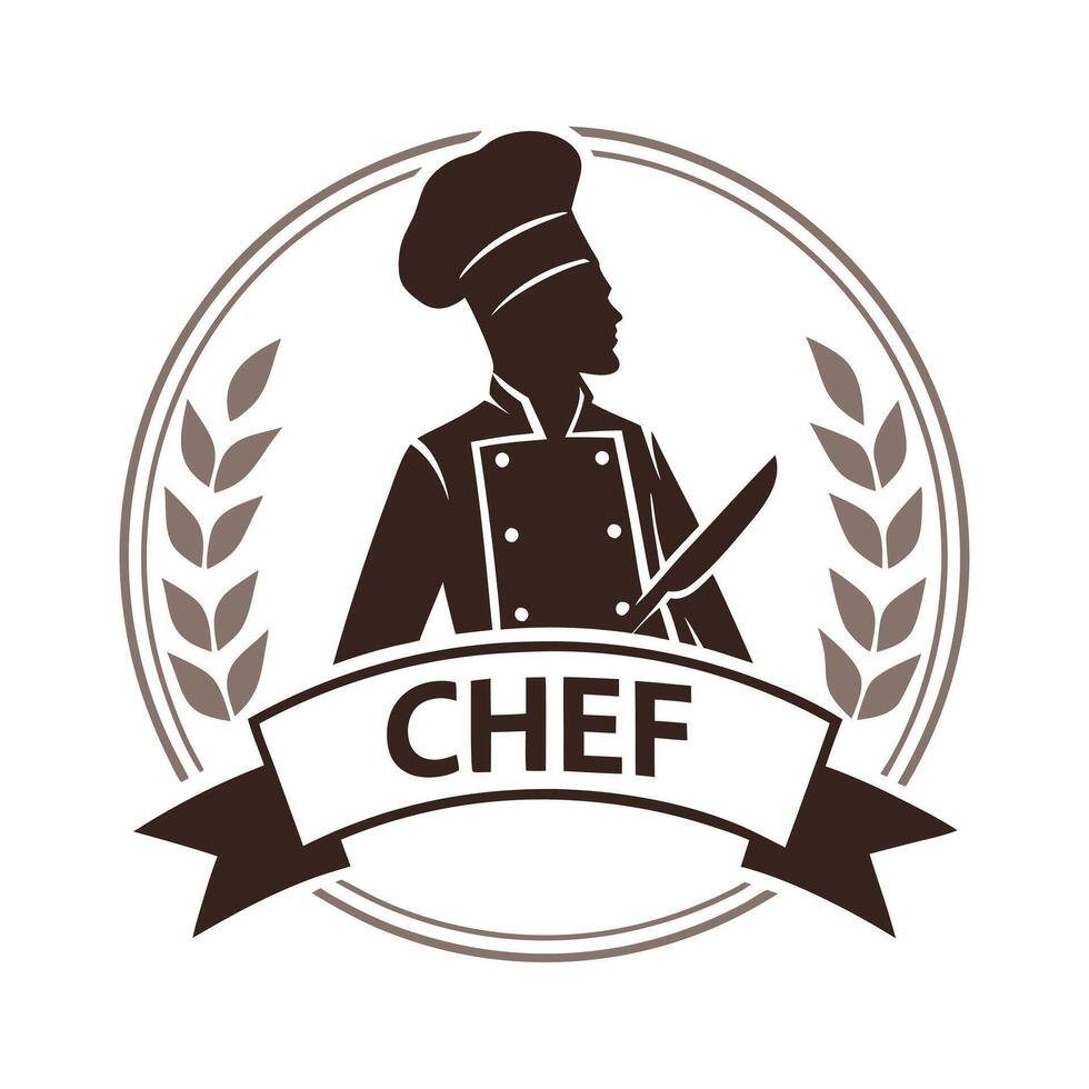 Chef Hat and Utensils Silhouette Logo vector