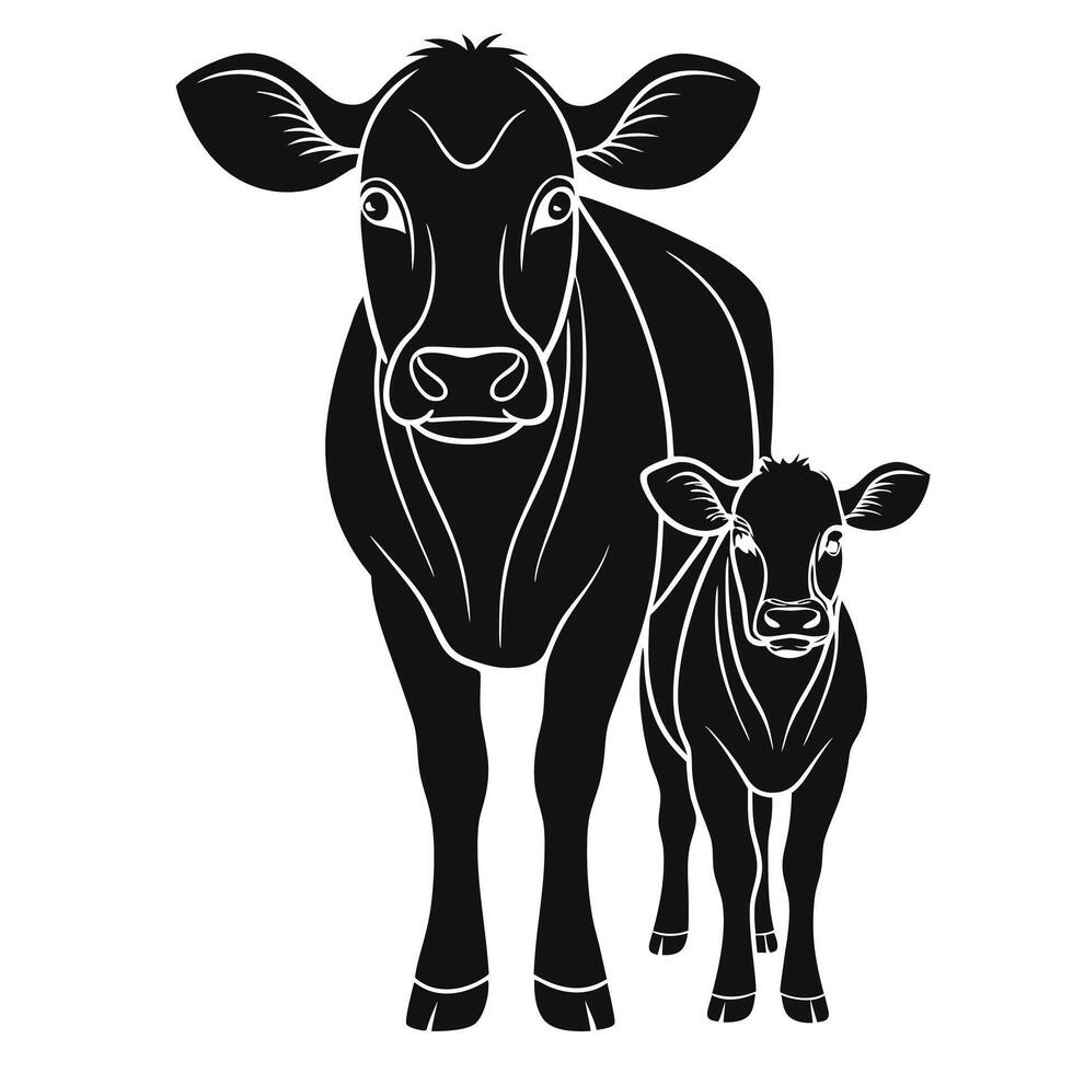 Cow with Calf Silhouette Graphic vector
