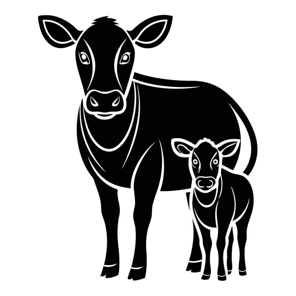 Cattle Silhouette Cow and Calf Design vector