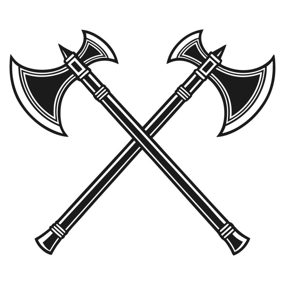 Black Silhouette of Crossed Axes vector