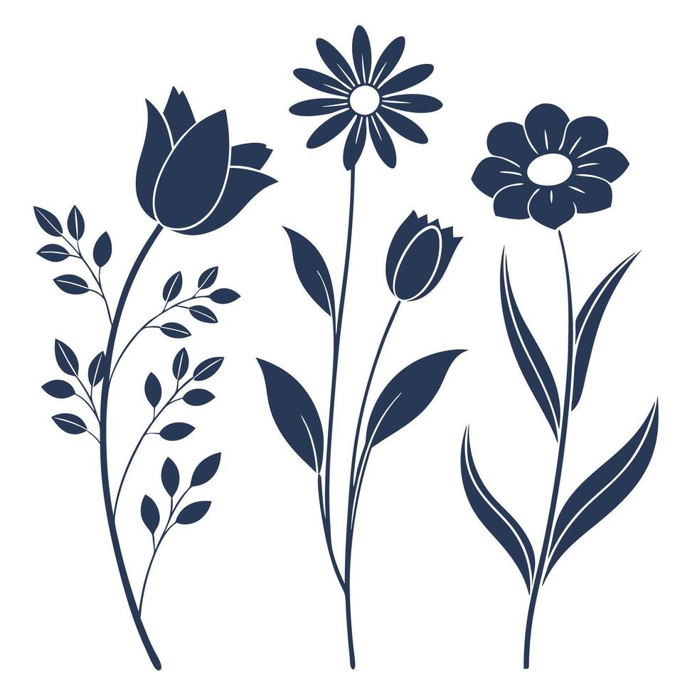 Flower Icon Pack in Silhouette Style vector