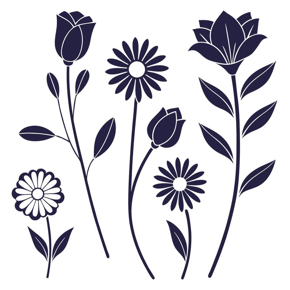 Floral Silhouette Icons Collection vector