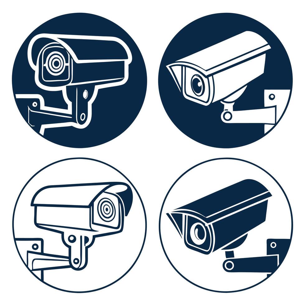 Black Silhouette CCTV Camera Icon Set vector