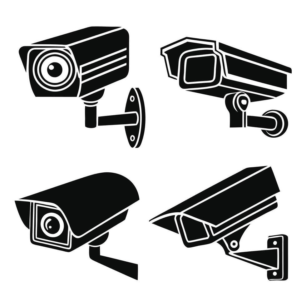 Flat Design CCTV Camera Icons Collection vector