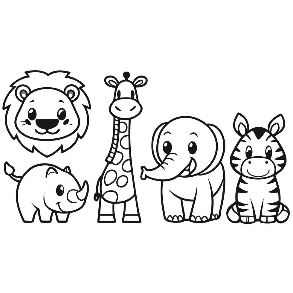 Black and White Jungle Animal Illustration Fun Coloring Page vector