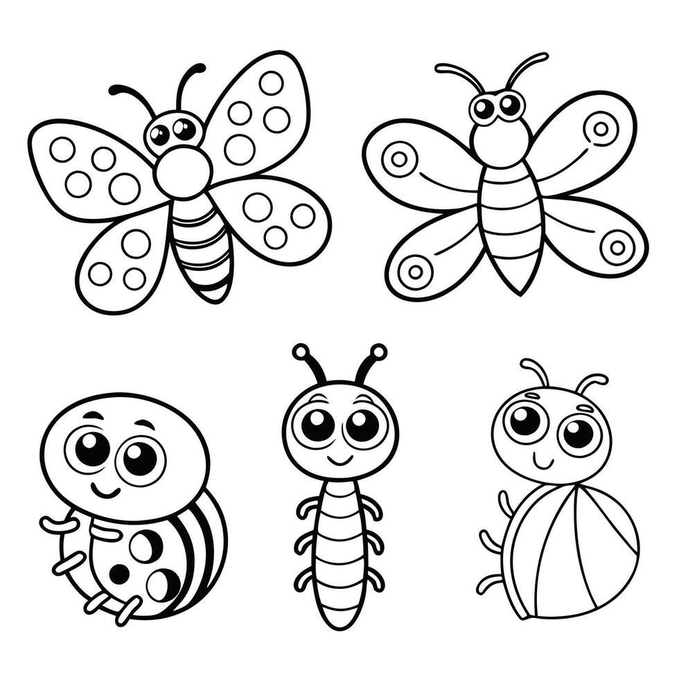 Cartoon Bug and Creature Dot to Dot Puzzle Set for Kids vector