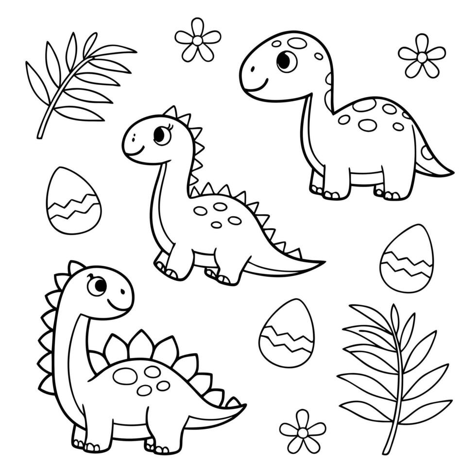 Fun and Playful Dinosaur Coloring Page Adorable Cartoon Design vector