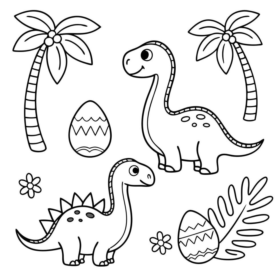 Playful Dinosaur Coloring Page Child-Friendly Black and White Design vector