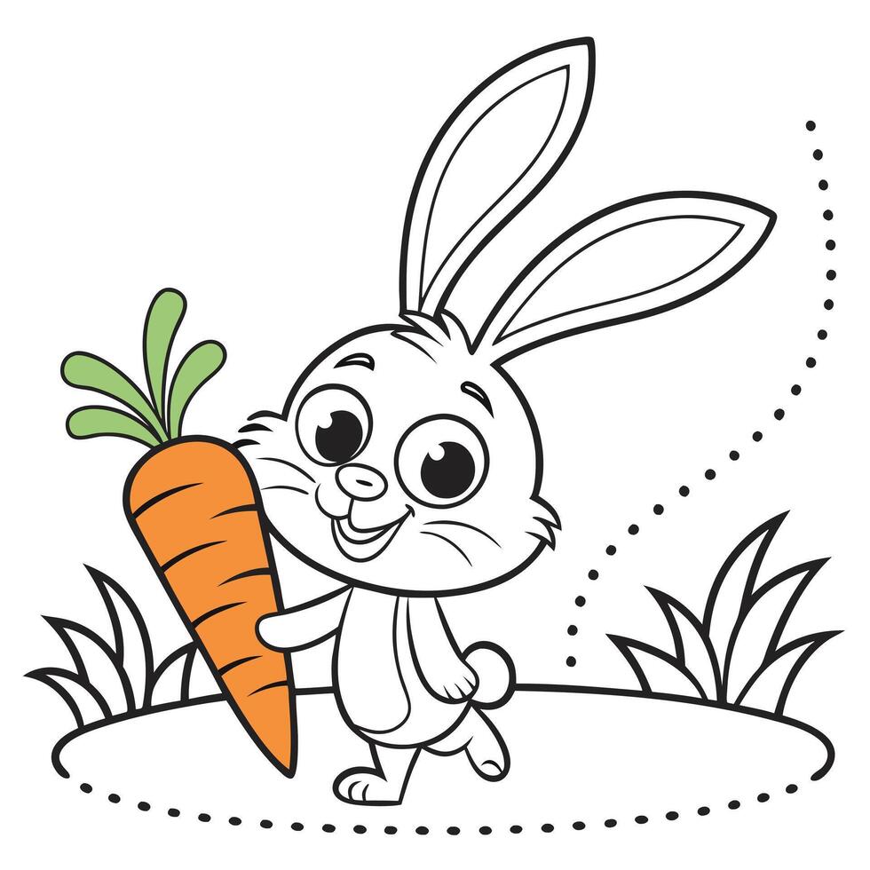 Happy Rabbit with Carrot Fun Coloring Sheet vector