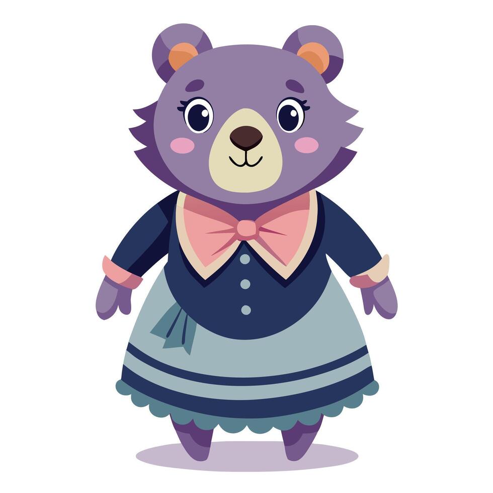 Whimsical Furry Bear Dressed in a Beautiful Outfit with a Beaded Necklace and Warm Expression vector