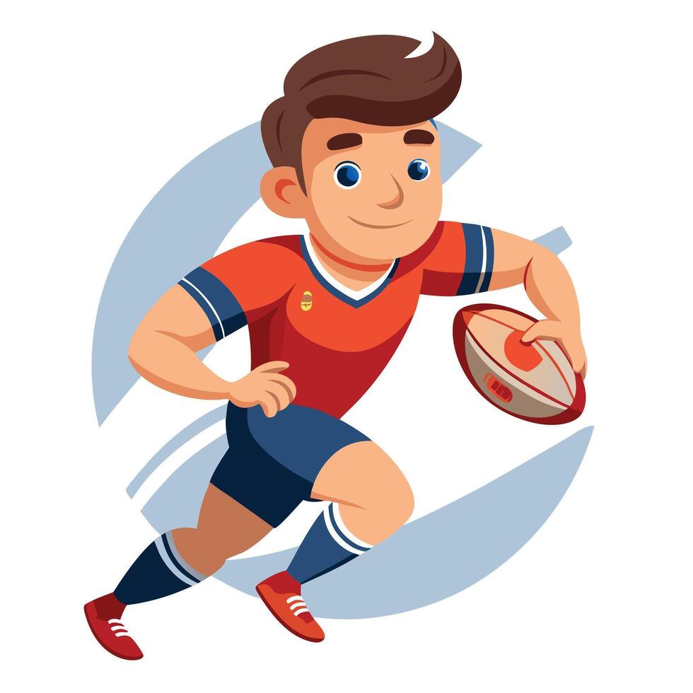 Excited Cartoon Character Playing Rugby in a Red and White Jersey vector