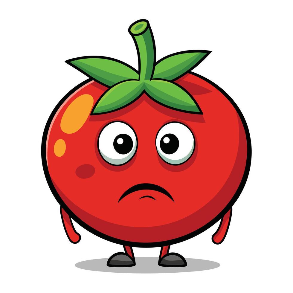Cute Sad Tomato Cartoon Character with Big Eyes and Expressive Face vector