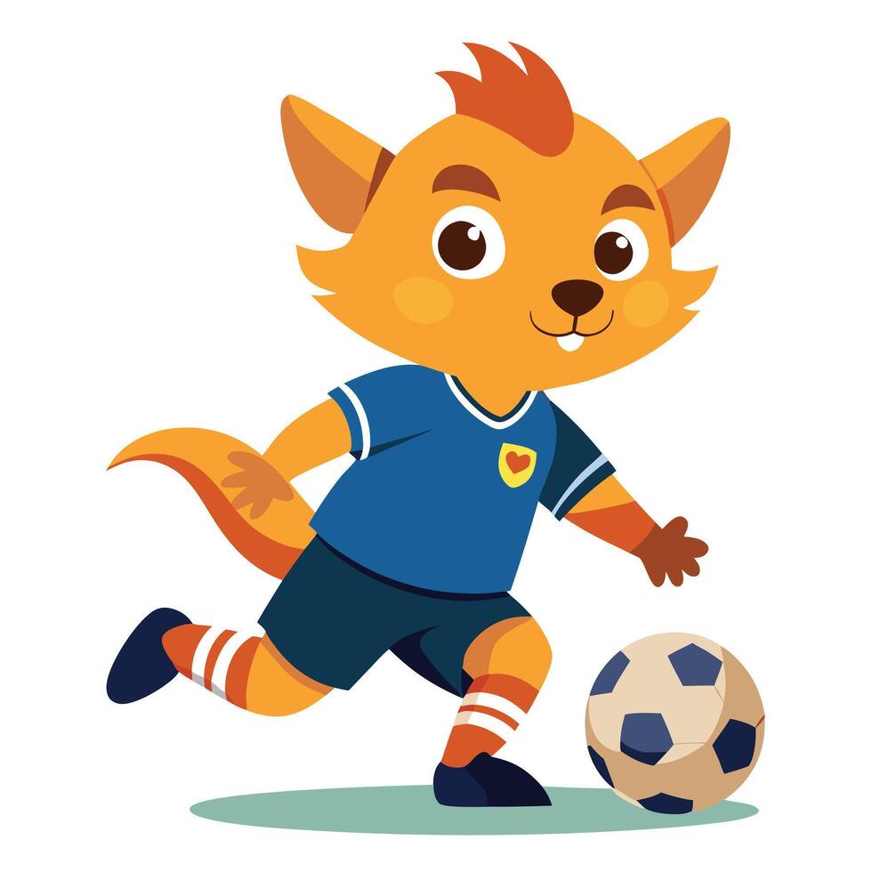Charming Animal Soccer Player A Friendly and Energetic Fox in a Football Jersey Dribbling a Ball vector