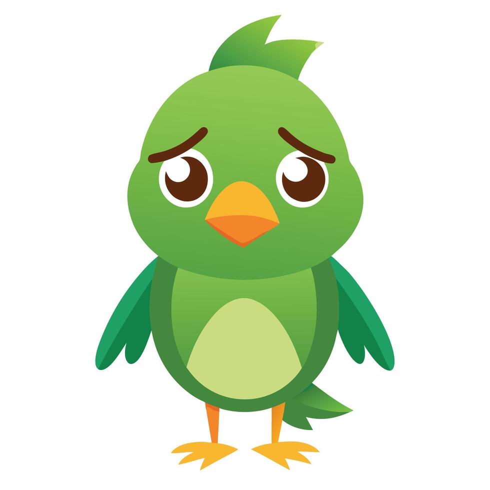 Adorable Cartoon Green Bird with a Worried Look and Expressive Face vector