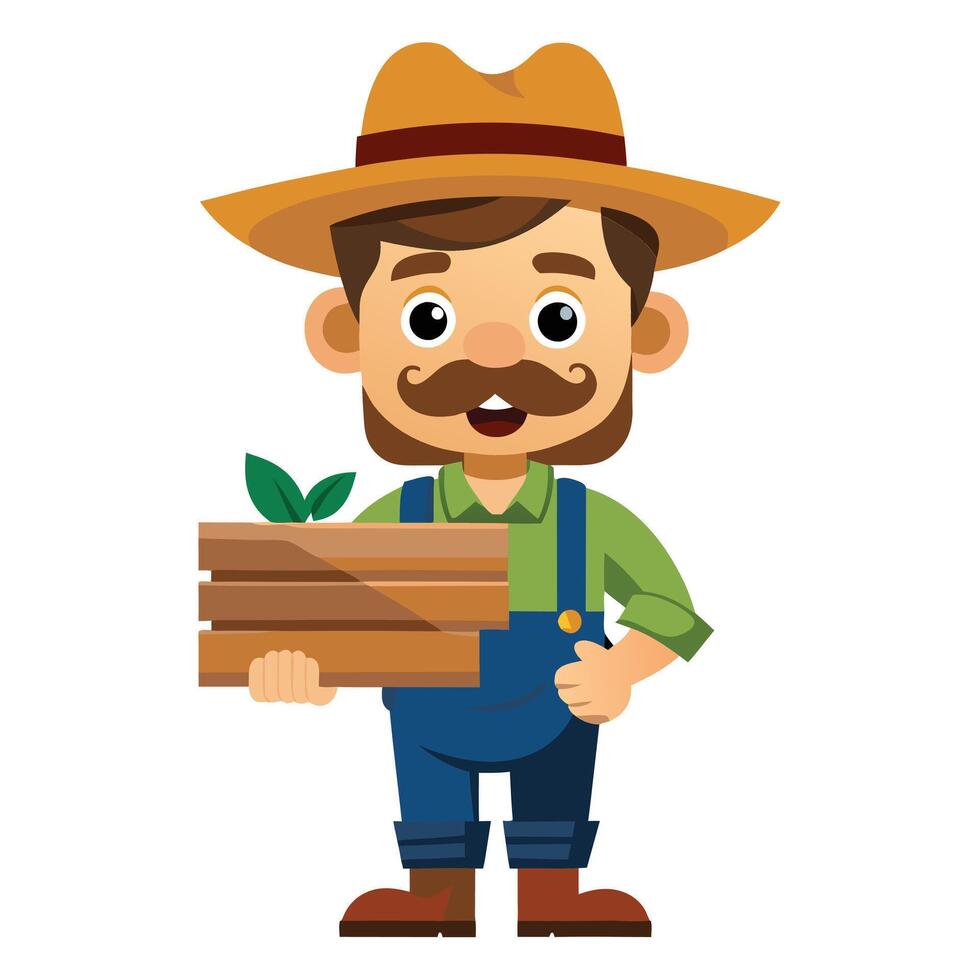Cute Cartoon Style Farmer with Mustache Holding a Wooden Board for Agriculture Promotion vector
