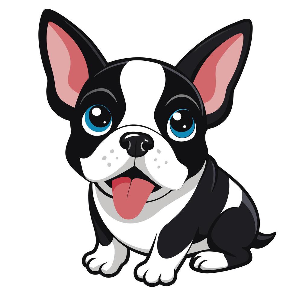 Charming Boston Terrier Dog Illustration with Expressive Eyes, Lively Ears, and a Cute Playful Pose vector