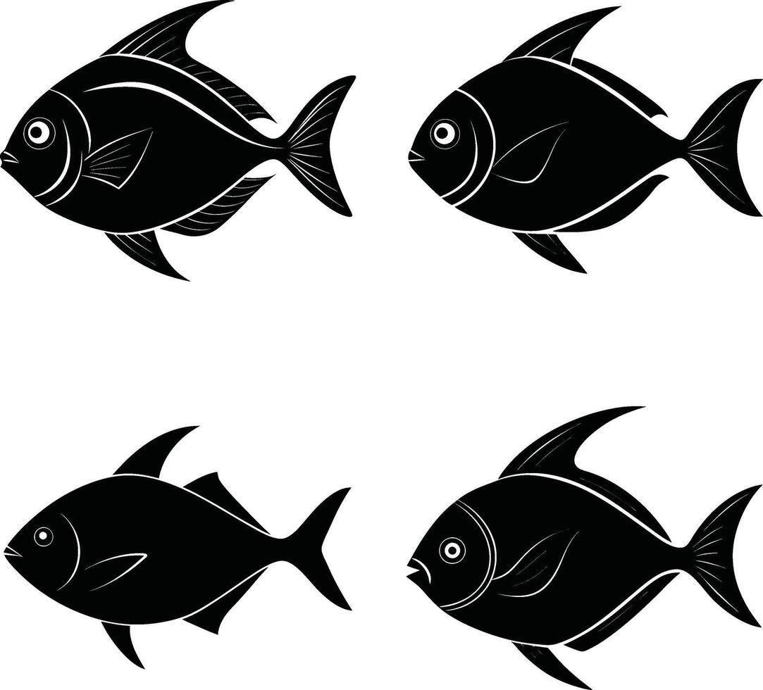 Monochrome sea fish outline vector
