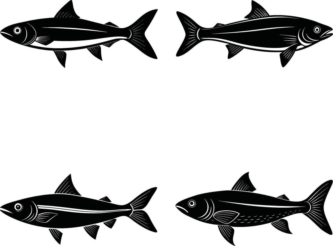 Marine species silhouette in black and white vector