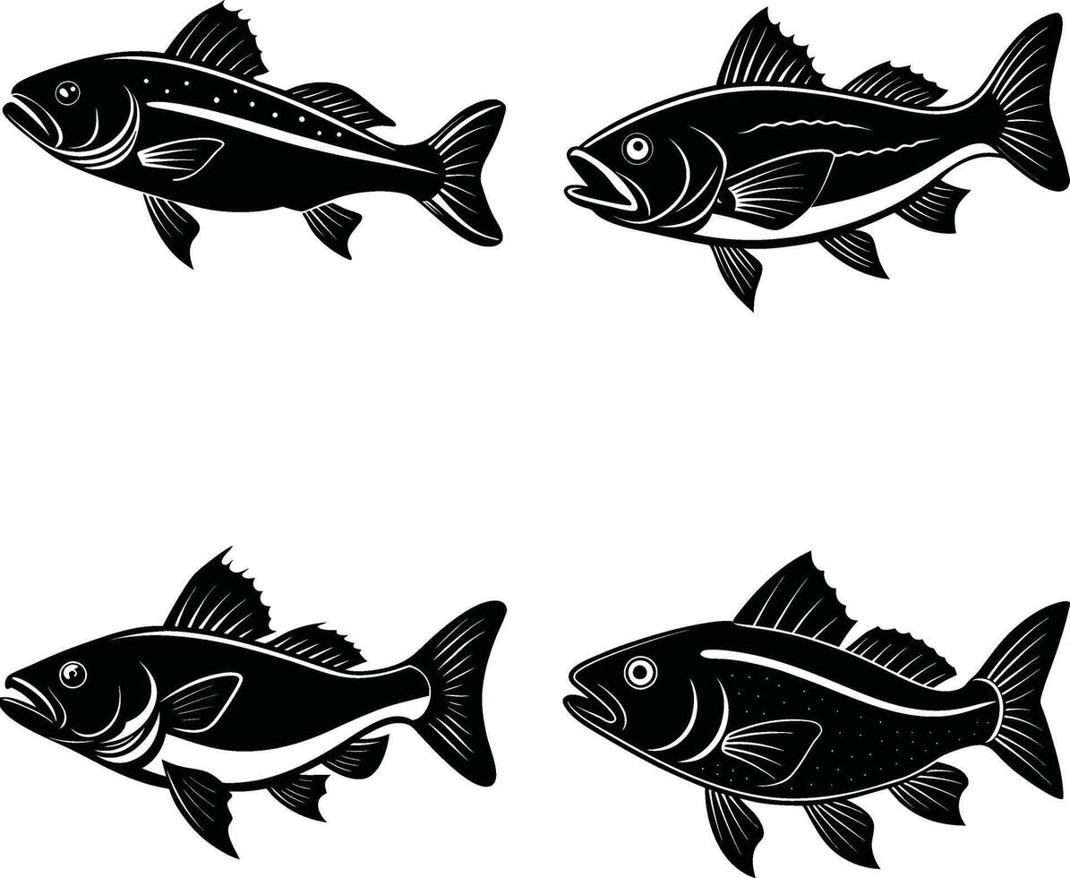 Silhouette of a fish from the ocean in black and white vector
