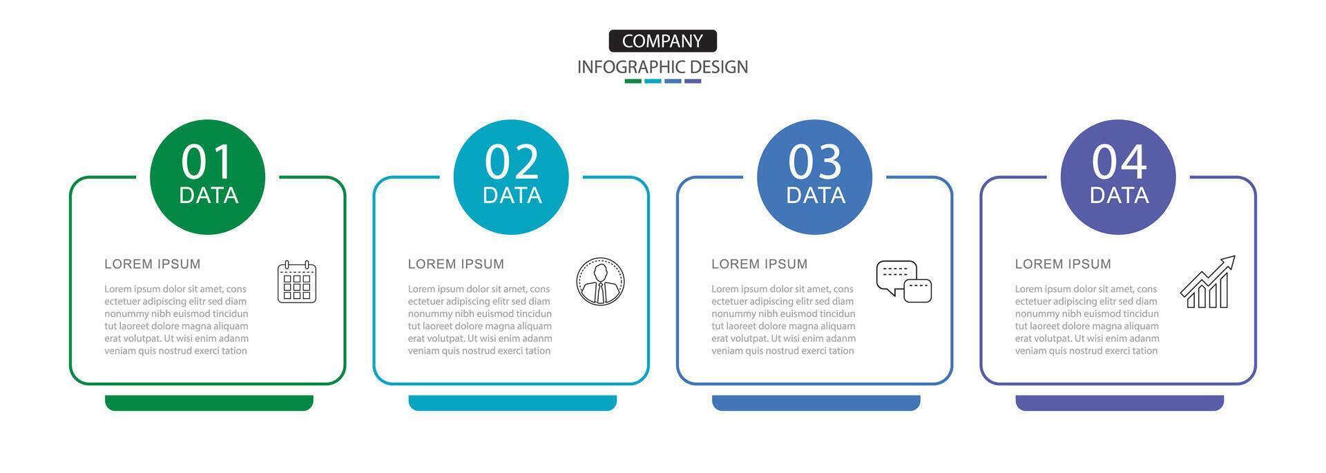 4 data infographics rectangle thin line layout template. Illustration business abstract background. vector