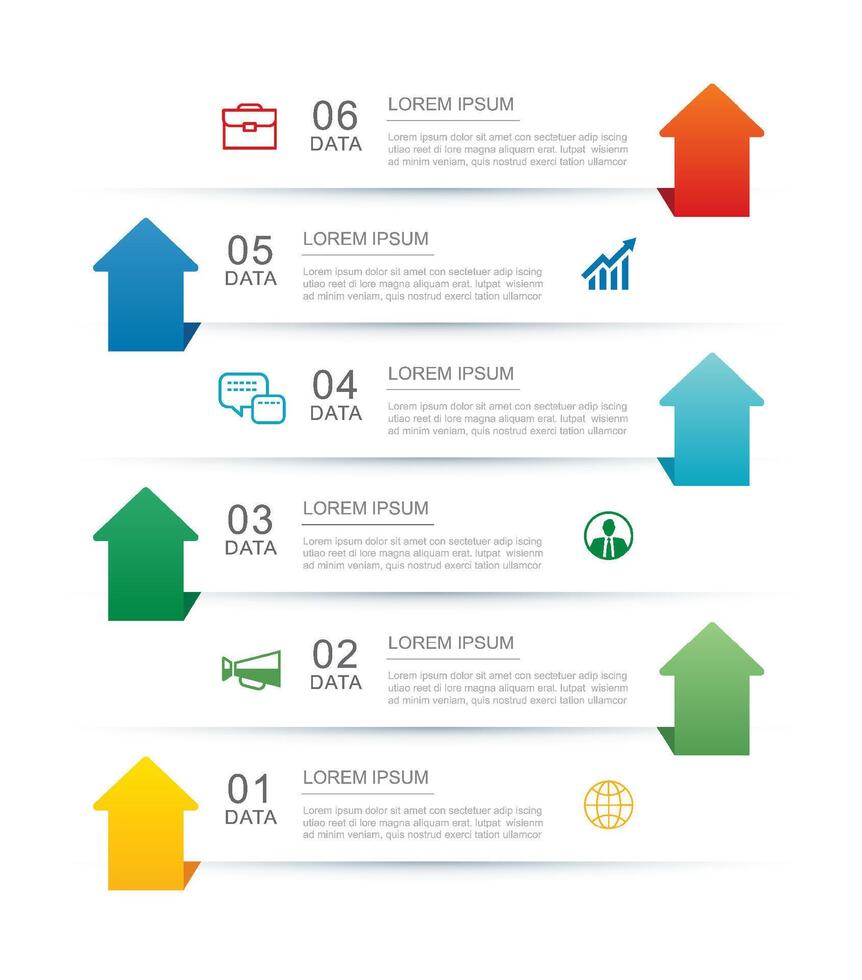 6 data infographics rectangle tab index layout template. Illustration business background. vector