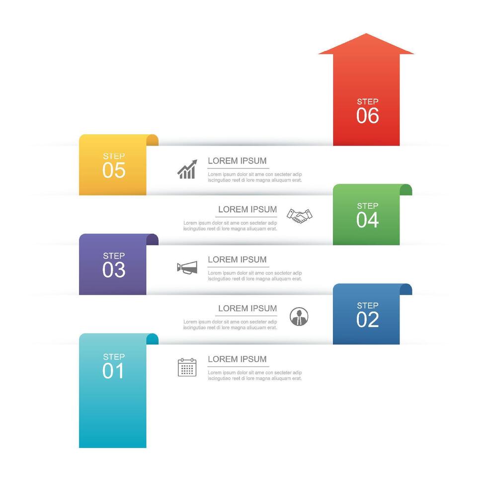 6 data infographics rectangle tab index layout template. Illustration business start to success background. vector