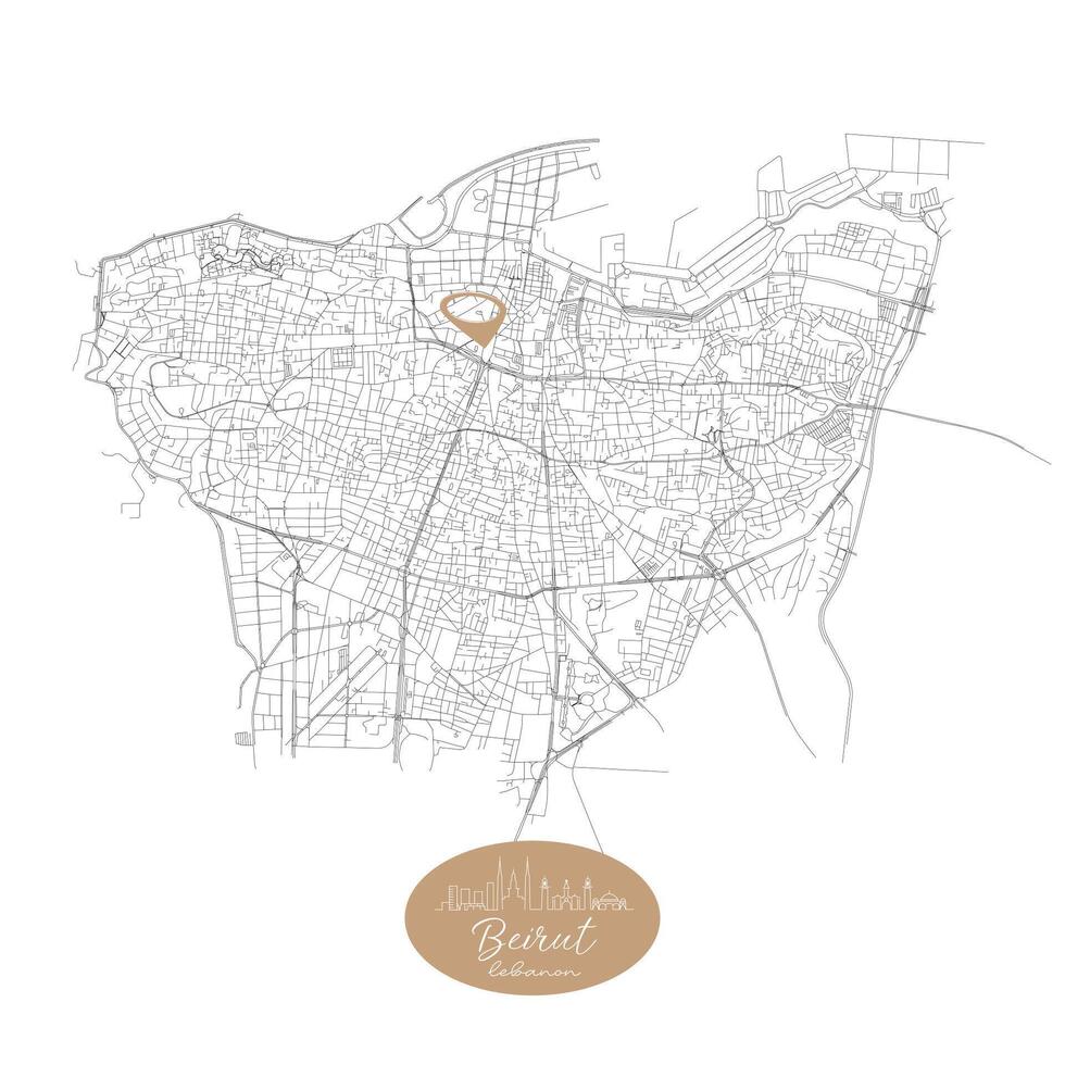 Beirut capital city of Lebanon,Urban Streets Roads Map with location pin, illustration element image vector