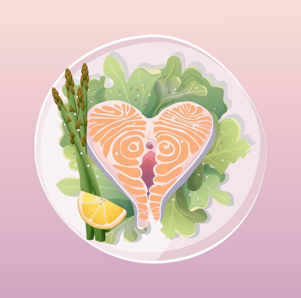 steamed fish salmon steak for keto restaurant menu with lemon and asparagus vector