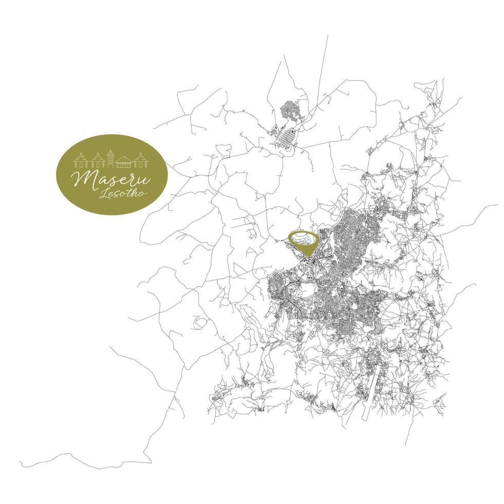 Maseru capital city of Lesotho,Urban Streets Roads Map with city center location pin, illustration element image vector