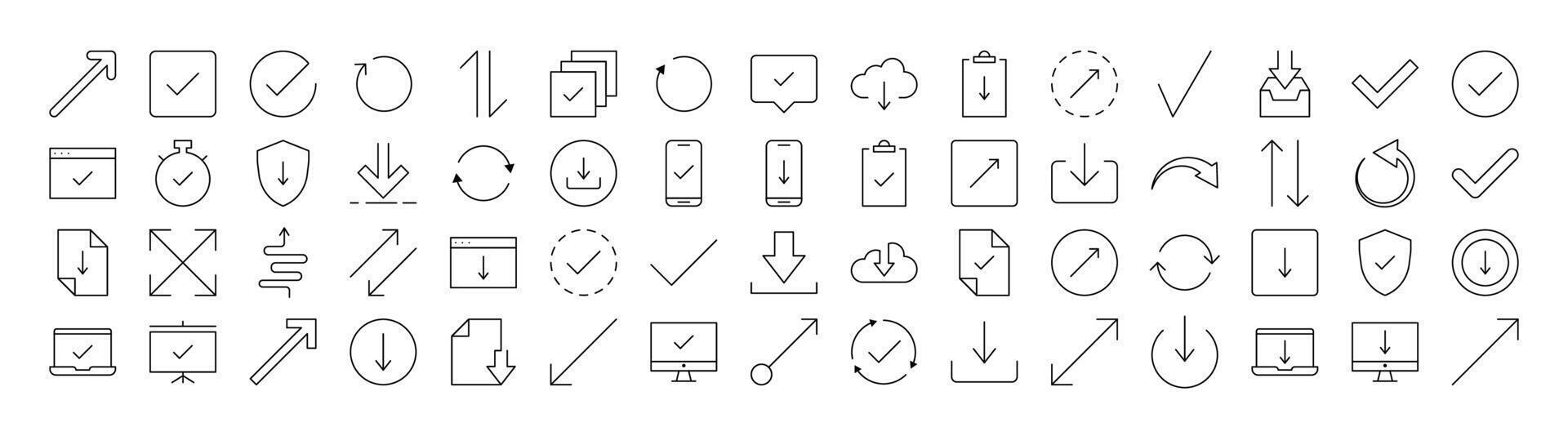 Round Arrow, Direction, Arrow Up, Arrow Down Line Icon Bundle. Outline Signs for Graphic and Web Design, Apps, Adverts, Various Cards vector