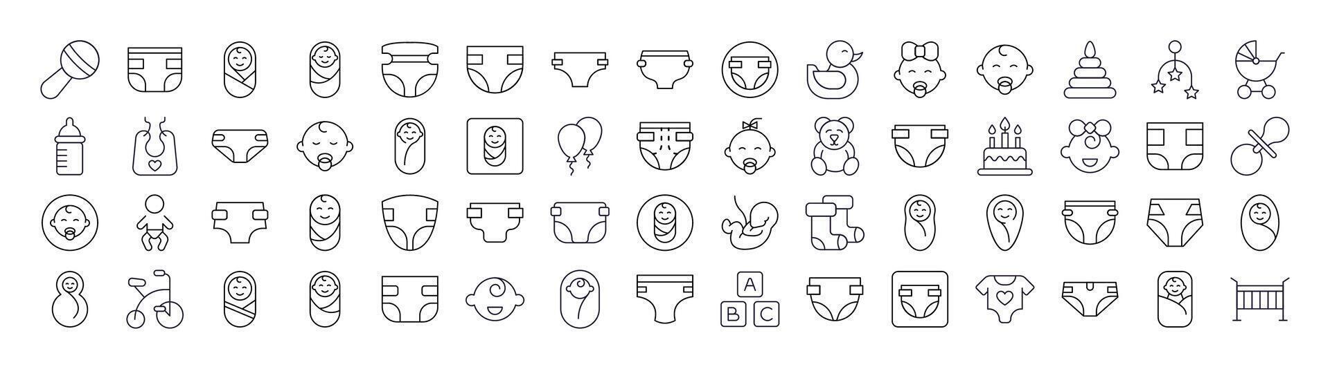 Family, Baby, Diapers Thin Line Icon Set. Outline Signs for Graphic and Web Design, Apps, Adverts, Various Cards vector