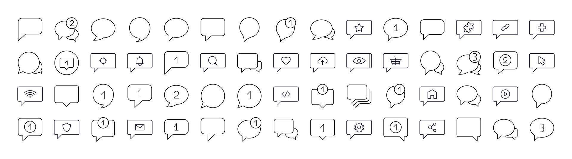 Various Speech Bubbles Thin Line Icon Set. Outline Signs for Graphic and Web Design, Apps, Adverts, Various Cards vector