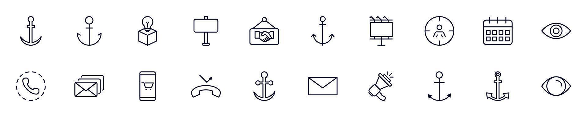 Marketing linear symbols bundle. Collection for web sites, newspapers, apps, infographics vector