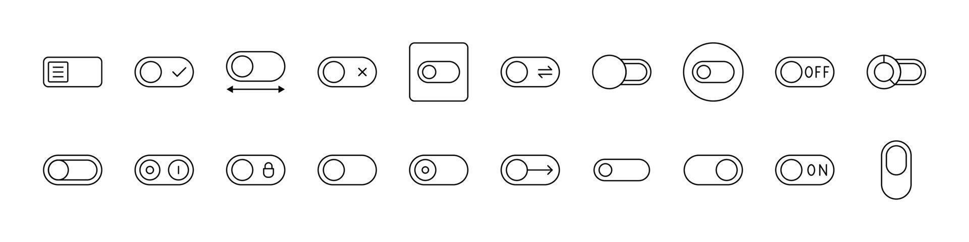 On Off, Switch Modern Outline Style Icons for Design, Cards, Apps, Social Networks vector