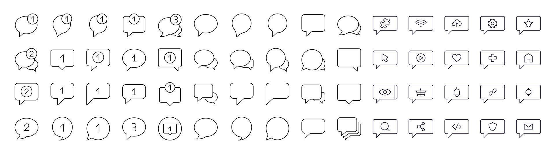 Collection of Various Speech Bubbles Related Line Icons. Outline Signs for Graphic and Web Design, Apps, Adverts, Various Cards vector