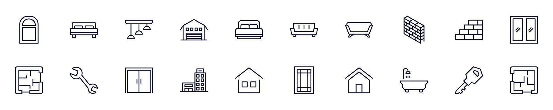 House, repair, renovation thin signs collection. Simple linear illustration for stores, shops, banners, design. Editable stroke vector