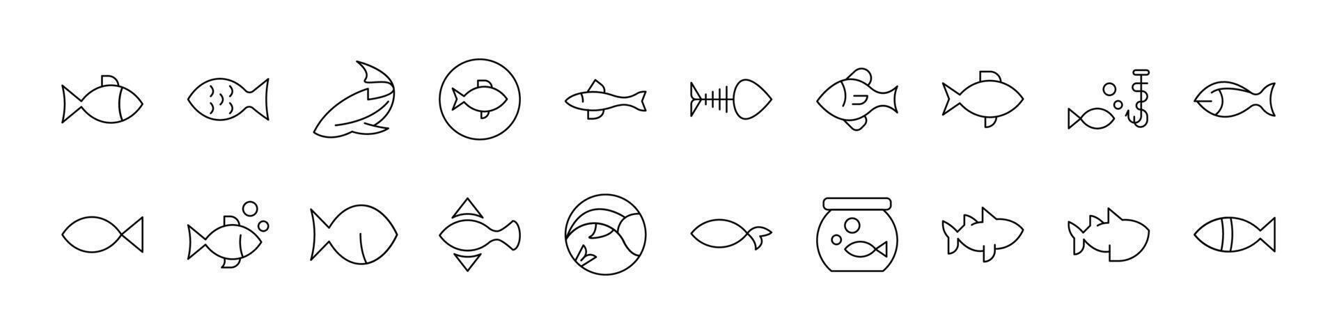 Fish Thin Line Icon Set. Outline Signs for Graphic and Web Design, Apps, Adverts, Various Cards vector