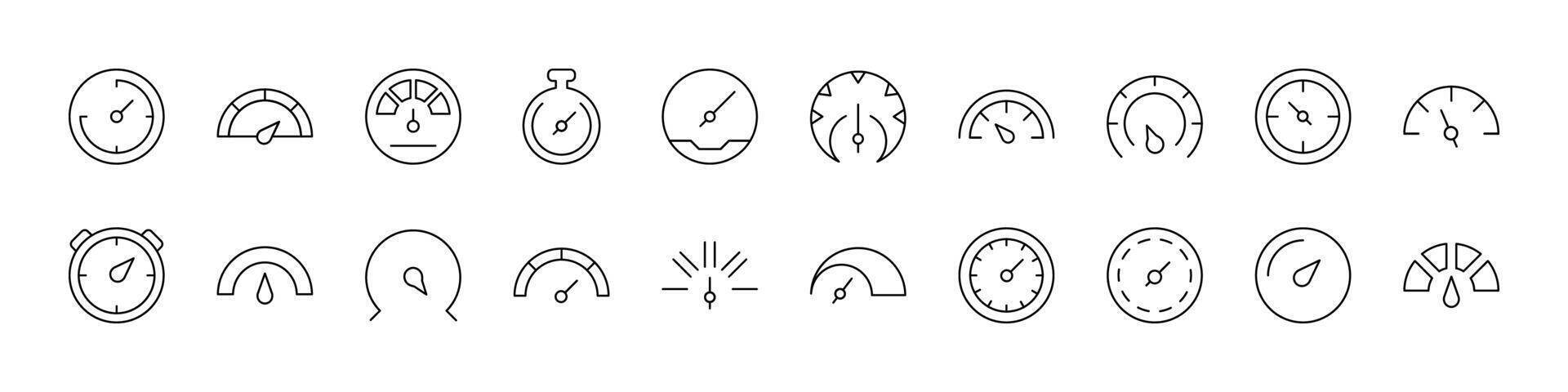 Speedometer Line Icon Bundle. Outline Signs for Graphic and Web Design, Apps, Adverts, Various Cards vector