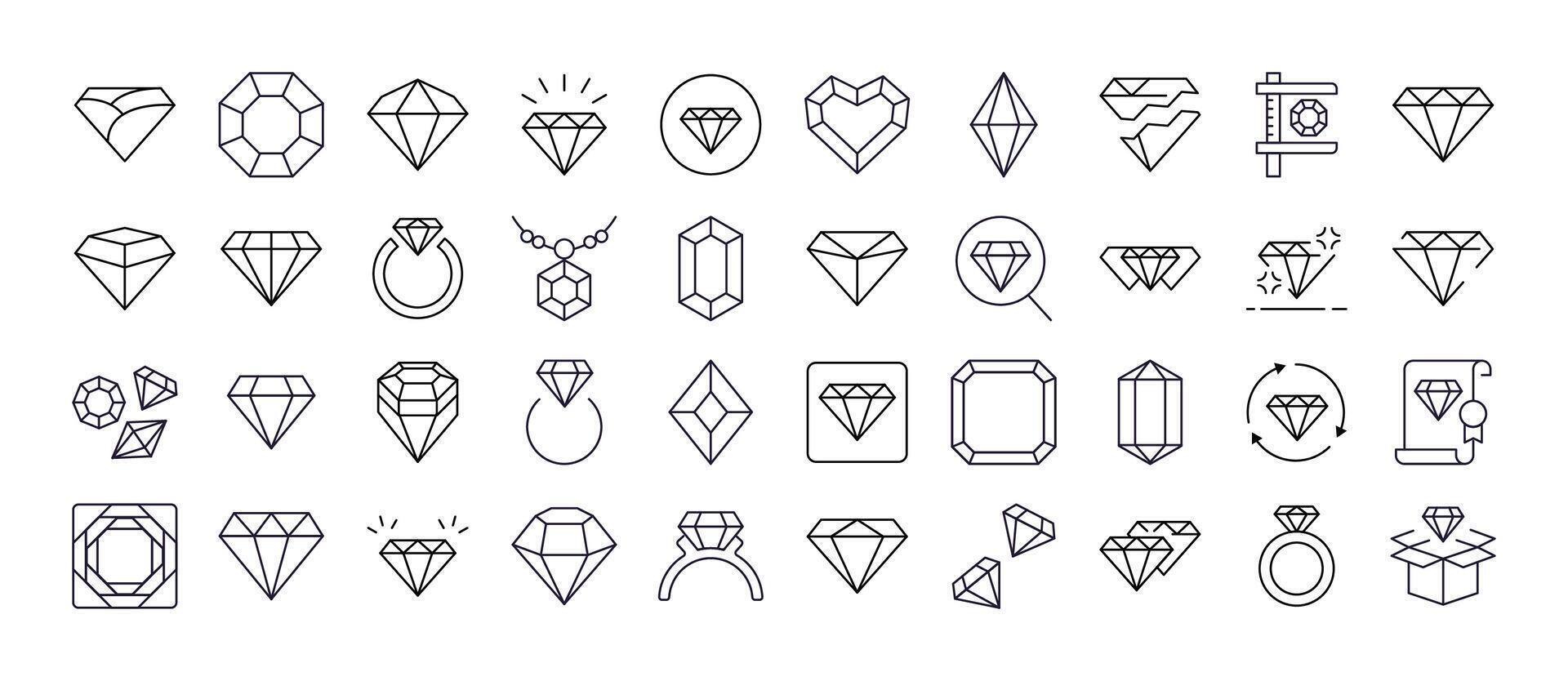 Bundle of Jewelry Related Line Icons. Diamond and Gem Outline Signs for Graphic and Web Design, Apps, Adverts, Various Cards vector