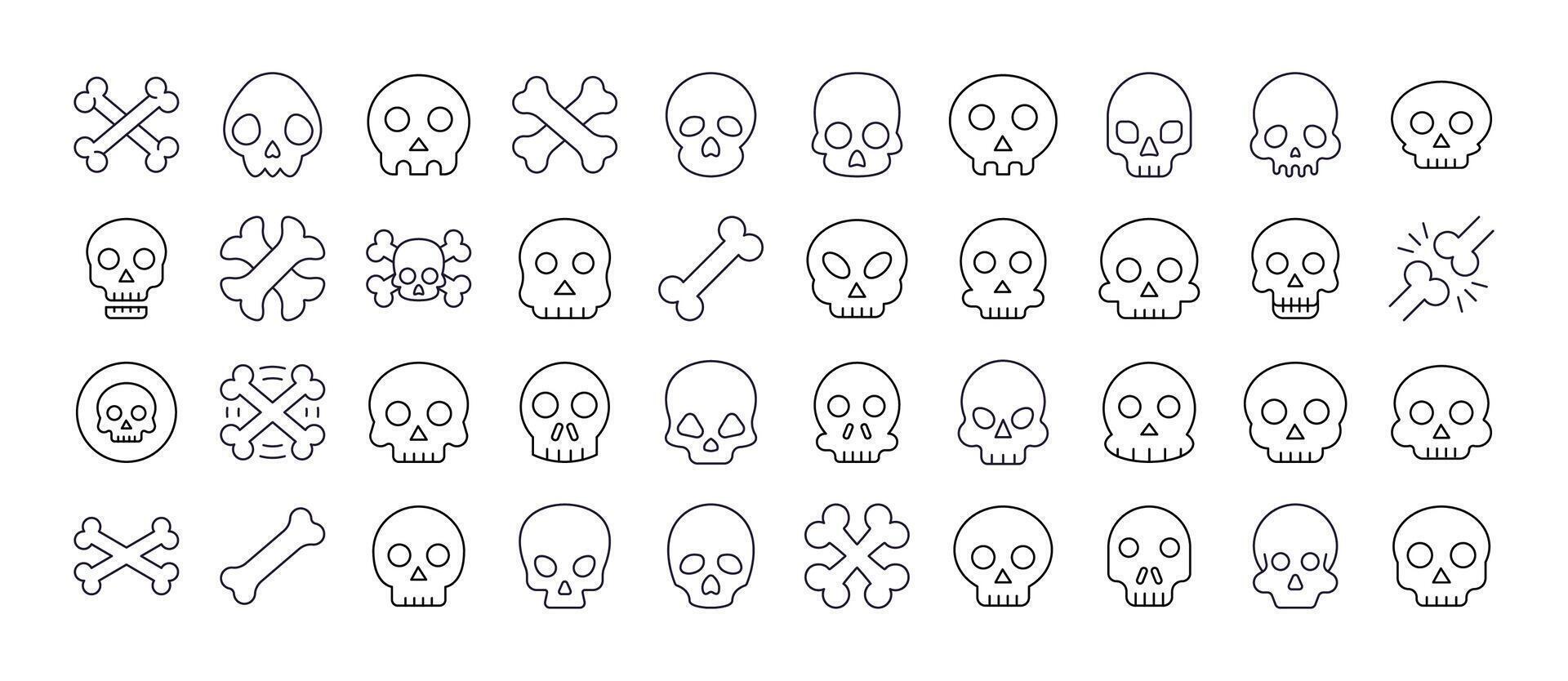 Skull Line Icon Set. Outline Signs for Graphic and Web Design, Apps, Adverts, Various Cards vector