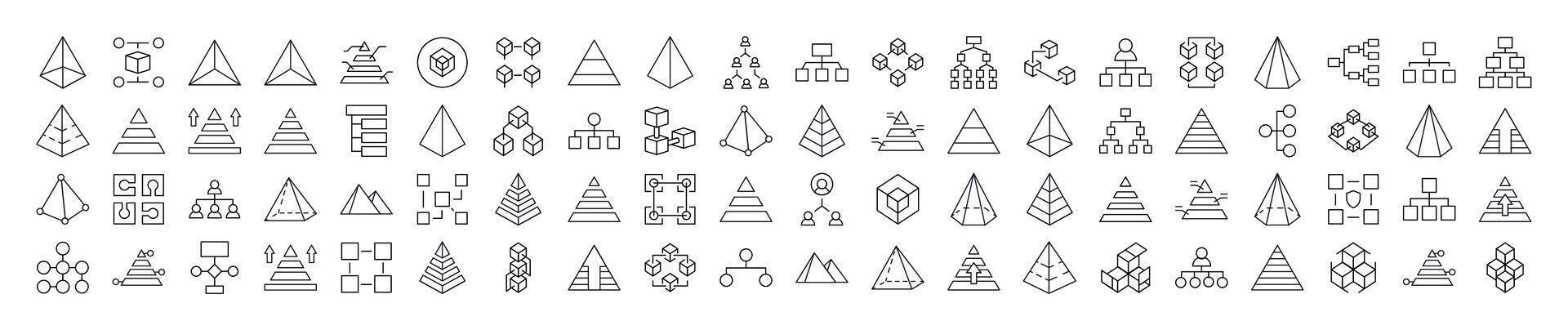Pyramid, Hierarchy, Cubes Line Icon Set. Outline Signs for Graphic and Web Design, Apps, Adverts, Various Cards vector