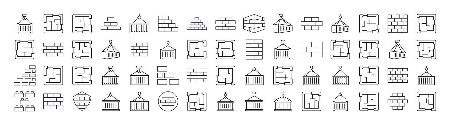 Brick Wall, Floor Plan, Blocks, Building Modern Outline Style Icons for Design, Cards, Apps, Social Networks vector