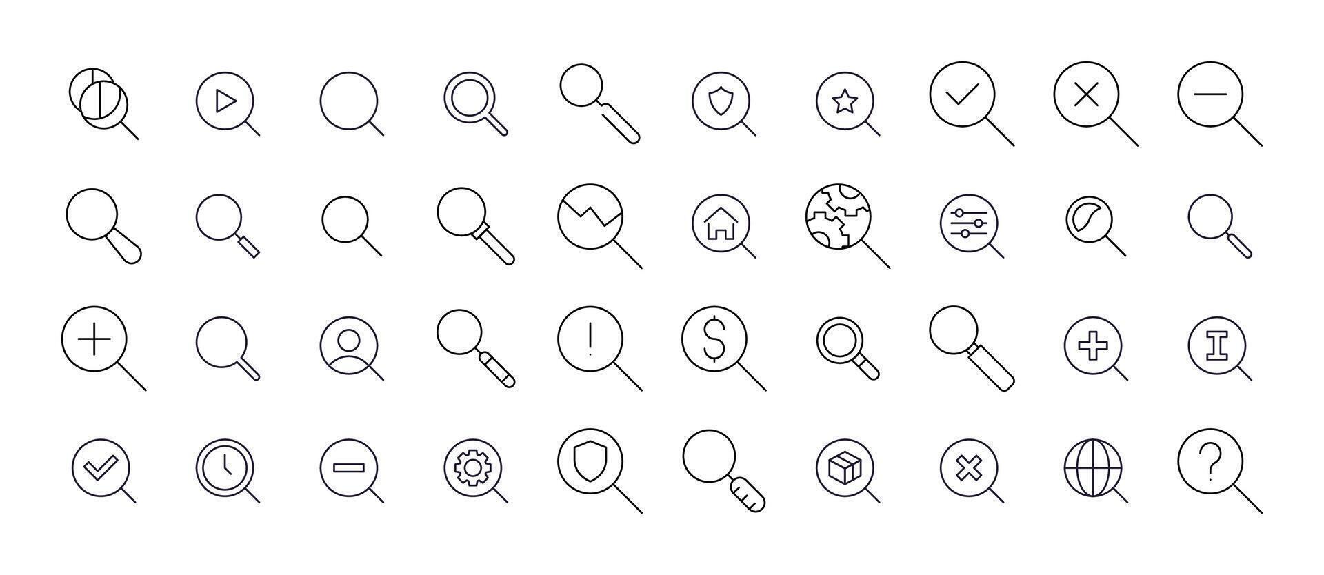 Magnifying Glass Modern Outline Style Icons for Design, Cards, Apps, Social Networks vector