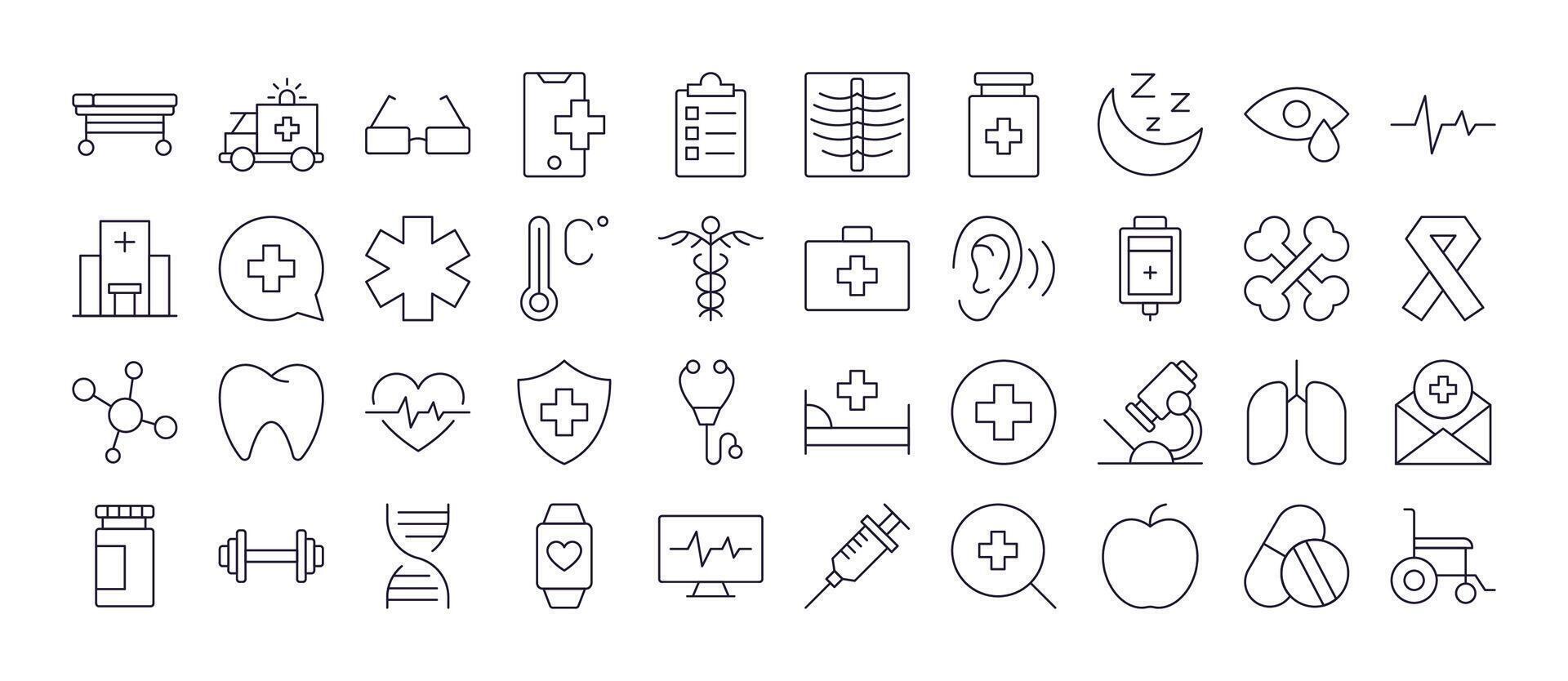 Simple Linear Icon of Medical Cross, Heart, Bones, Health Care. Minimalistic Linear Pictogram for Web and Graphic Design, Apps, Banners, Social Network and Cards vector