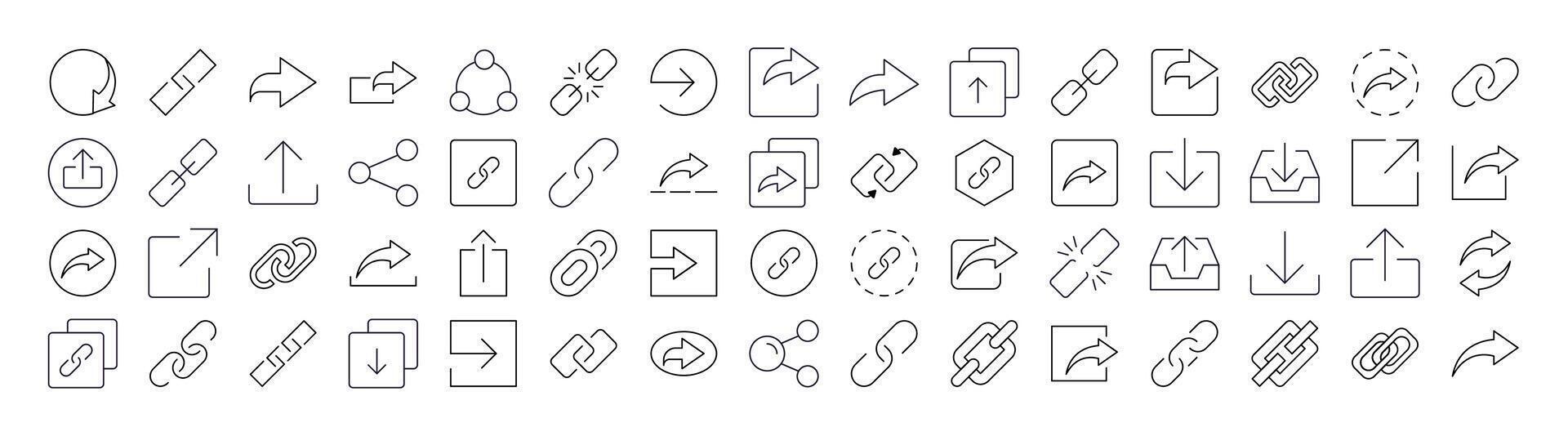 Share and Link Line Icon Collection. Outline Signs for Graphic and Web Design, Apps, Adverts, Various Cards vector