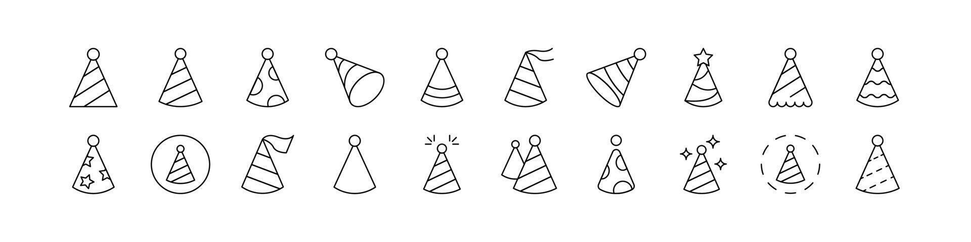 Party Hat Outline Simple Linear Image Collection. Editable Stroke. Suitable for Web Sites, Books, Cards, Apps vector