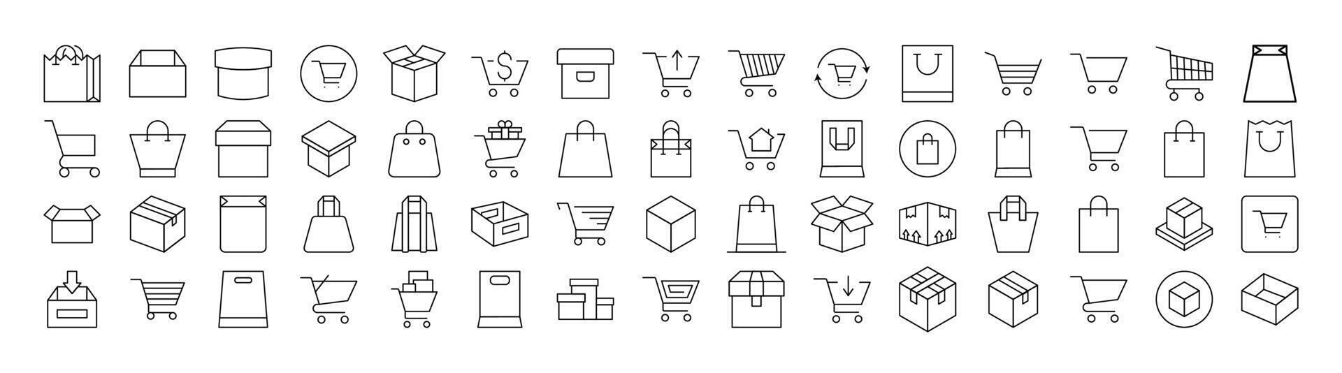 Shopping Bags Line Icon Bundle. Outline Signs for Graphic and Web Design, Apps, Adverts, Various Cards vector