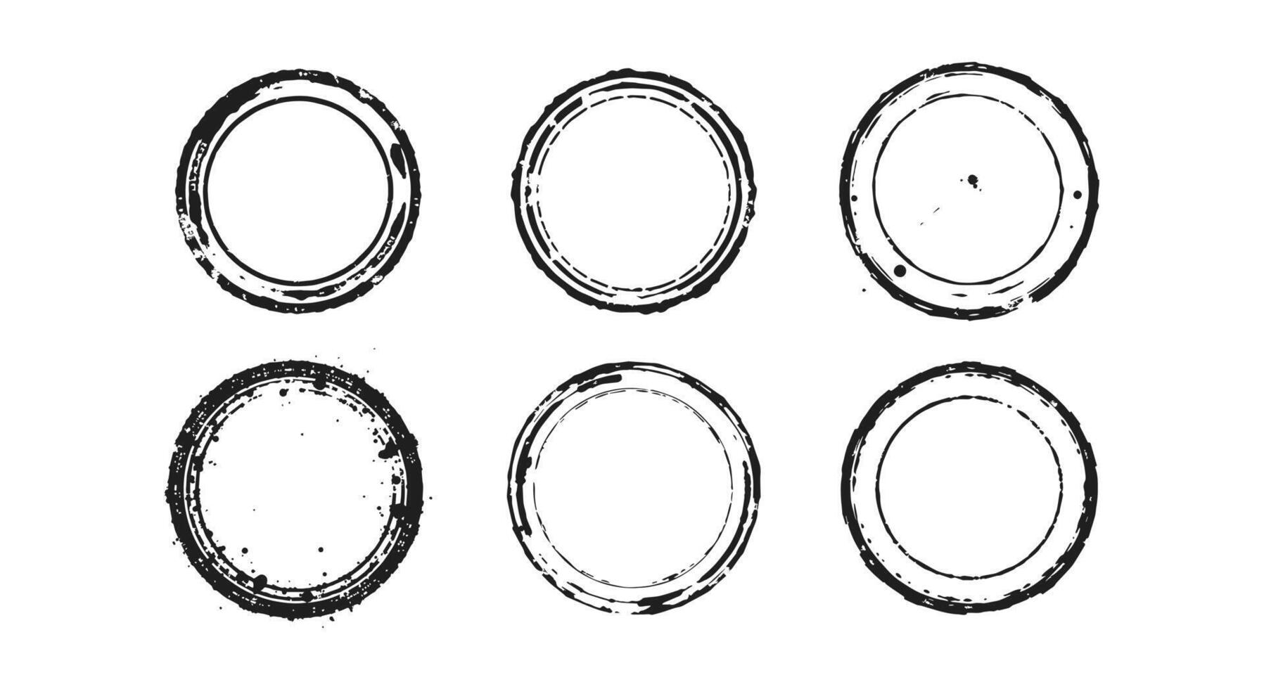 Vintage grunge stamps with distressed round shapes creating a worn and retro textured design vector