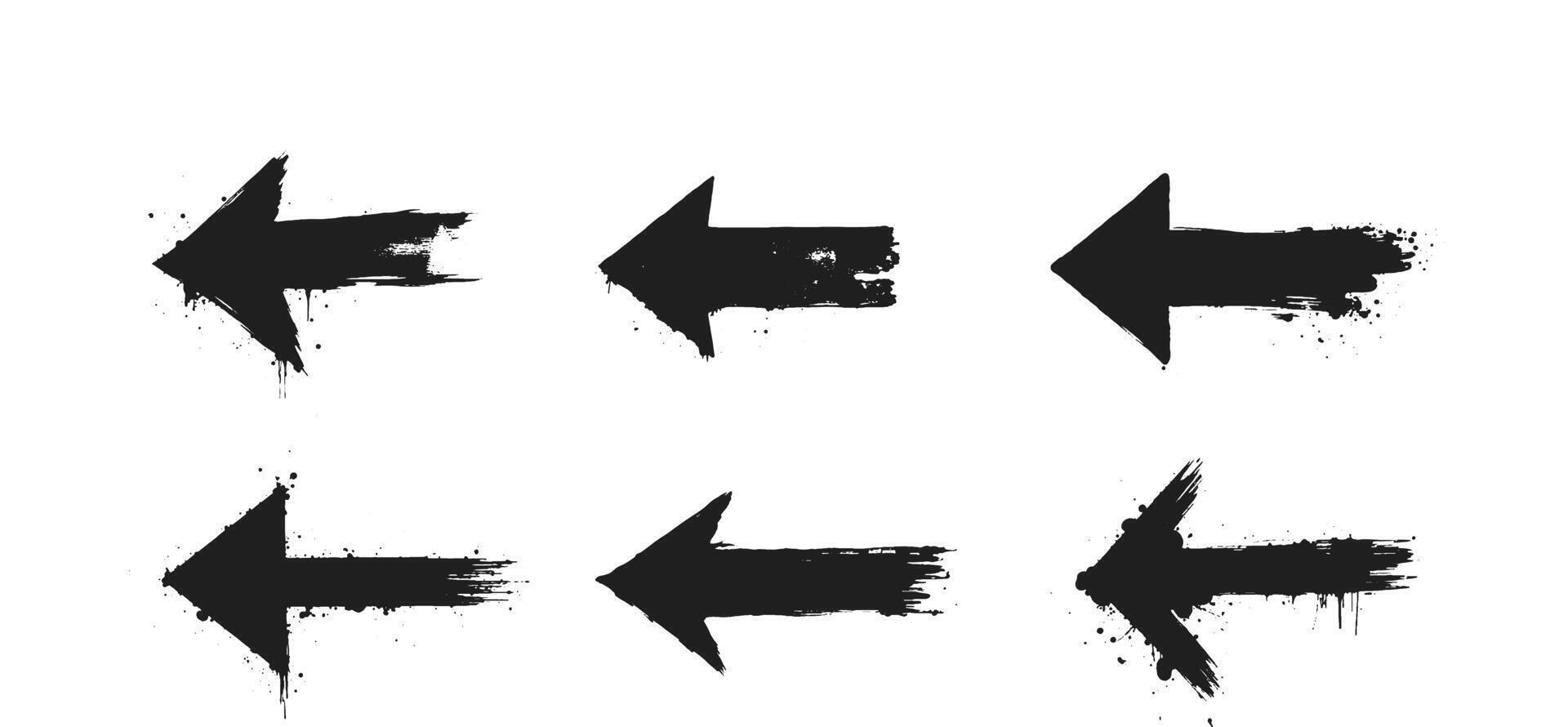 Grunge arrow with dry brush stroke featuring a curved shape and distressed texture vector