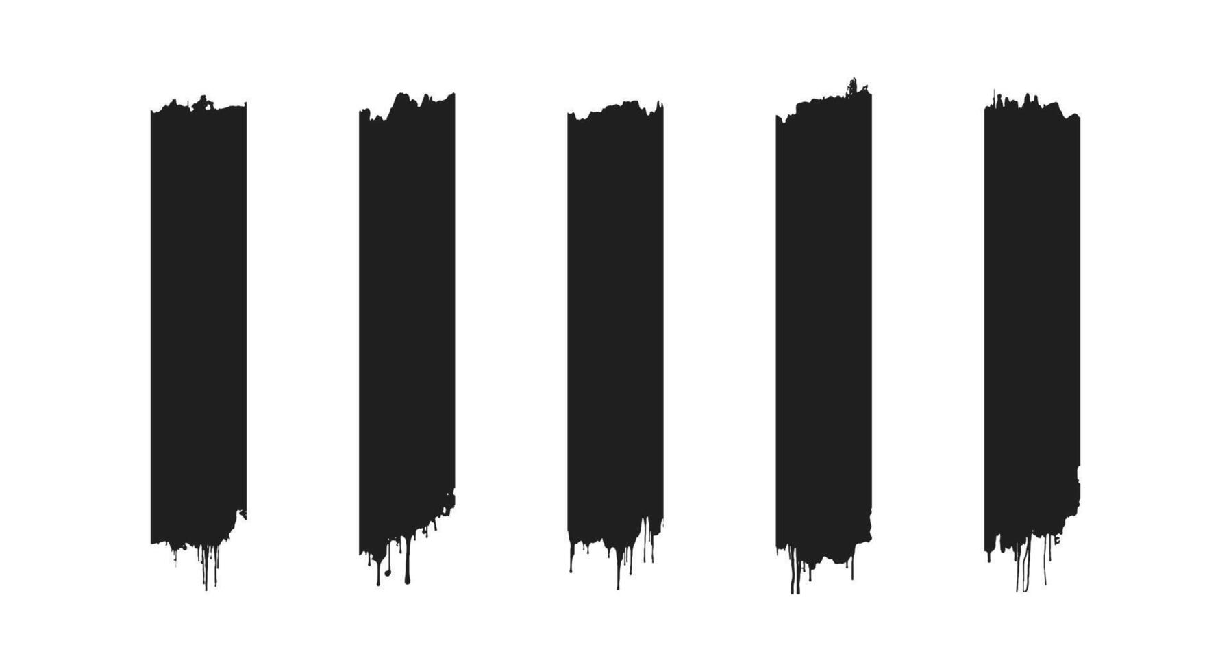 Black vertical brush strokes collection with rough edges vector